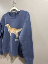 Lauren Ralph Lauren Intarsia Knit Blue Golden Retriever Dog Sweater Size M NWT