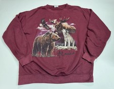 Vintage Prairie Mountain Alaska Sweatshirt Bear eagle Moose Wolf Men Large
