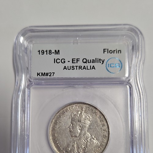 1918-M Australia Florin KM#27 Silver 0.925 ICG EF Pre-Decimal Coin