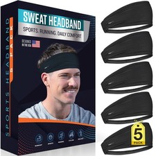 5-Pack Sport Headbands for Men  - Sweat-Wicking Workout  Running Head Bands...