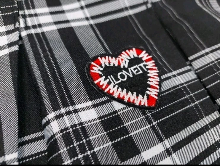 Black Plaid Tennis Skirt with Patches for Girls Size 11-13 - New