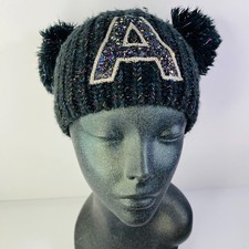 Justice Glitter Initial Double Pompom Beanie Letter A