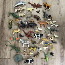 Lot of 62 Animal Figurines Farm Wild Animals Mixed Brands Schleich