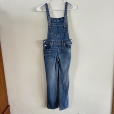 Girls Cat Jack Bib Overalls Medium 7/8 Blue Jean Super Stretch Straight