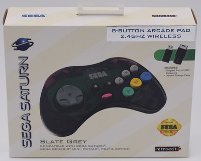 Retrobit SEGA Saturn 8-Button Arcade Pad Wireless Controller Slate Grey