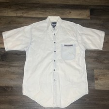 Vintage Harley Biker Blues Button Up White Blue Wash Shirt M READ