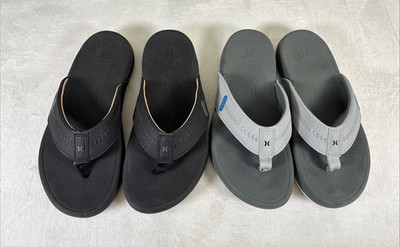 Hurley Men's Wave Runner Comfort Easy Step-In Flip-Flop Size 10 Grey & Black
