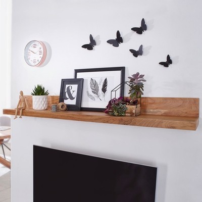 FineBuy Wandregal Massiv 110 cm breit Holzregal Akazie Wandboard Holz Hängeregal