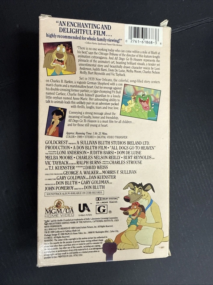 All Dogs Go to Heaven (1989), VHS Movie, MGM Home Video (1990), Animated - Image 2 of 3