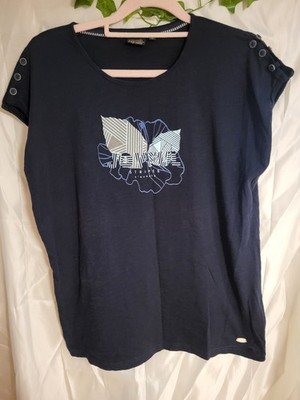 Squesto Damen T-Shirt Dunkelblau Gr. L mit Knopfdetail & Frontprint