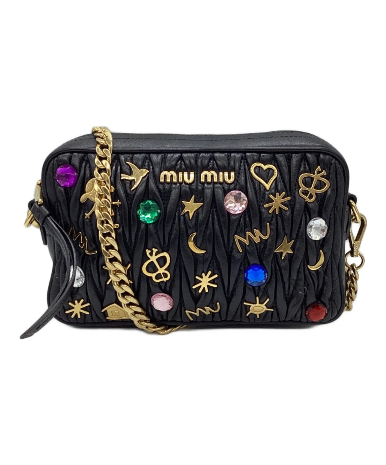 Miu Miu — Miu Miu Chain Shoulder 5BH118 Leather Black Shoulder Bag #TFB3171
