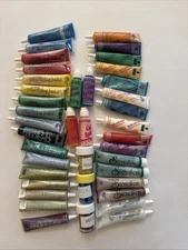 Tri Chem Decorative Stencil Lame  Paints Mix Lot 37 Colors VTG Fabric Paint