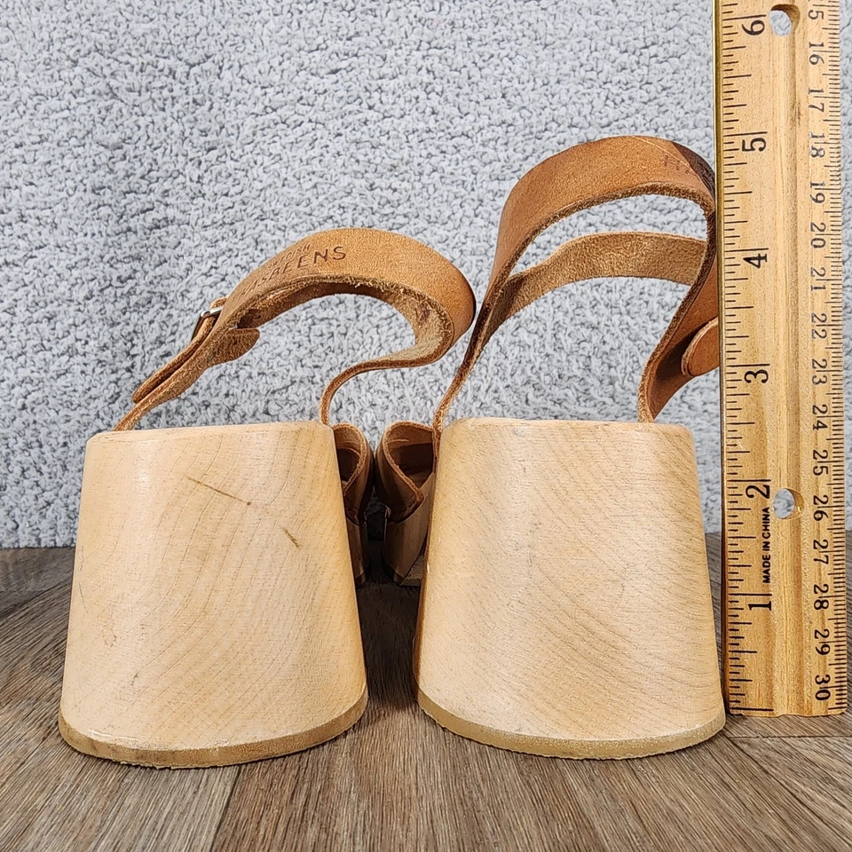 SWEDISH HASBEENS Tan Leather Clog Sandals Ankle Strap Block Heel Size 39 - Image 3 of 4