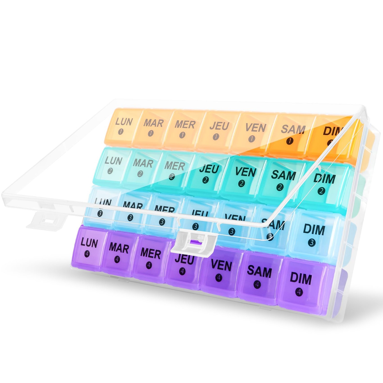 Pilulier semainier mensuel bleu modulable pour 1 prise par jour