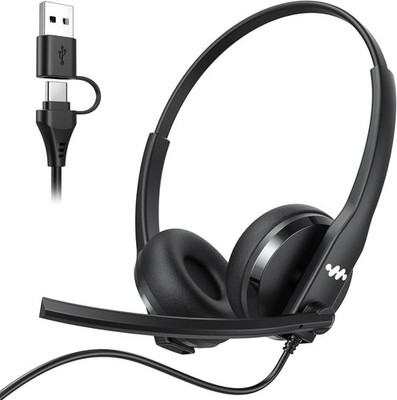 USB Headset with Microphone for PC Wired Computer Laptop Headset Noise Cancellin