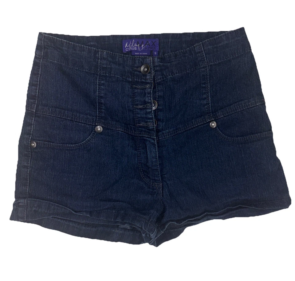 Miley Cyrus Max Azria 牛仔短裤女式 9 码低腰深蓝色牛仔 Y2K — 第 4/4 张图片