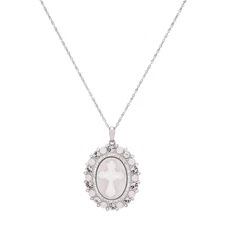 Finecraft Pearl Cameo Cross Necklace with Crystals in Sterling Silver, 18"