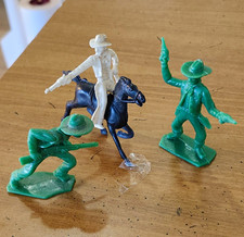 Vintage Plastic Cowboy Western Toy Figures Lot w/ Horse, 3 Pieces Green/White