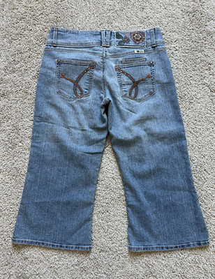 Jolt Y2K Boho Fairy Flare Capris Embroidered Mcbling Cropped Jeans Size 5