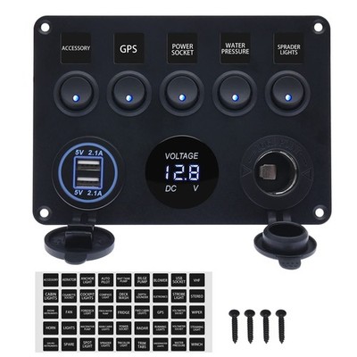 12V 5 Gang Toggle Rocker Switch Panel for Boat Waterproof ON-Off with Digital...