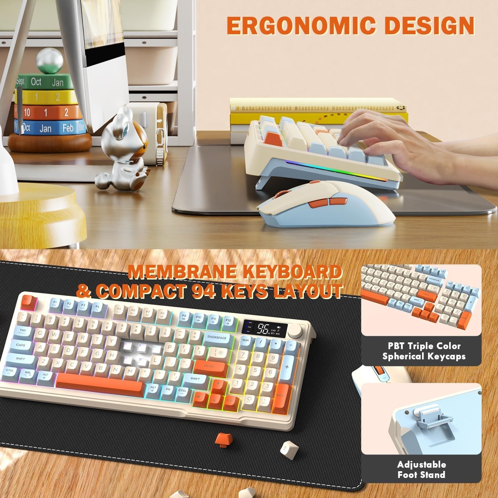 ZIYOU LANG T96 Wireless Gaming Keyboard and Mouse Combo,Dual Bluetooth/2.4G R...