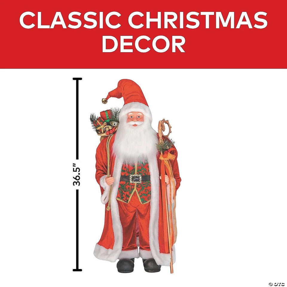 Estatua tradicional de Papá Noel de 3,5 pies con bastón y saco de regalo para decoración navideña Foto 3 de 4