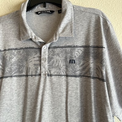 Travis Mathew XXL Golf Polo Shirt Gray Striped Performance Casual Mens Palm Tree