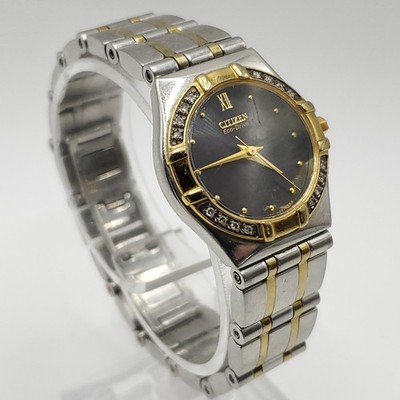 Citizen Eco-drive Black Dial Two-Tone Womens Watch 24mm For Parts Or Repair
