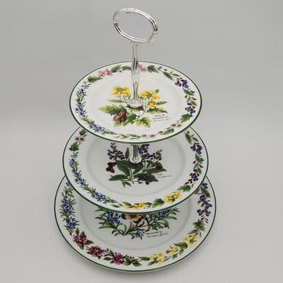 Royal Worcester Herbs Banquet Wedding Holiday Serving 3 Tier Tray Center Handle
