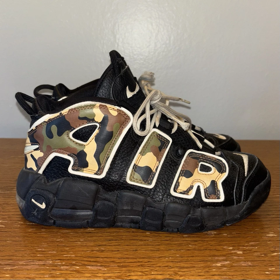 Nike Air More Uptempo QS Black Camo Youth Size 6Y Womens 7.5 Shoes (CJ0930-001) - Image 2 of 4