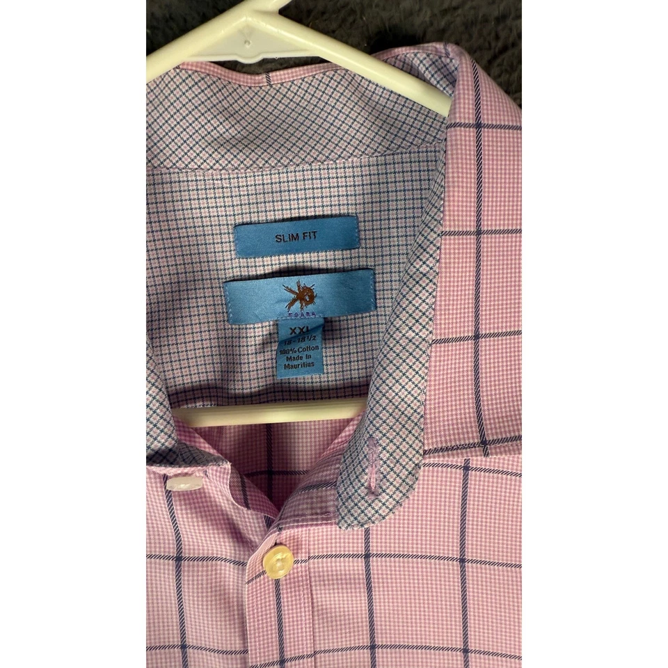 Egara Men's 2XL Pink Plaid Non Iron Stretch Button Up Dress Shirt Slim Fit - Image 2 of 4