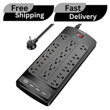 18 Outlets Surge Protector Power Strip - 8 Feet Flat Plug Heavy Duty Extension..