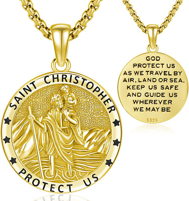 925 Sterling Silver St Christopher Medal Necklace for Men Women ...
