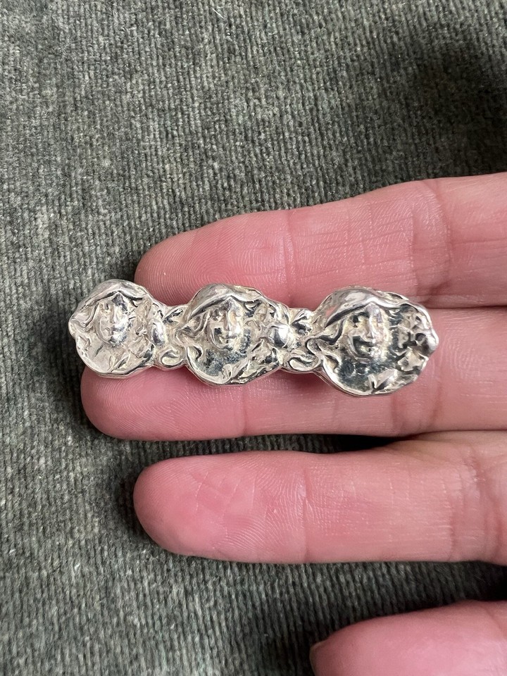 Vintage Art Nouveau Style Lady with flowing Hair 3 Women Silver Tone