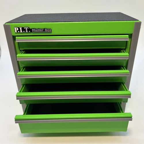 P.I.T. Mini Green Tool Box, Portable 5-Drawer Micro Roll Cab Steel Tool Box w...