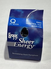 L'eggs Sheer Energy Pantyhose Size Q Jet Black Medium Support Leg Control Top