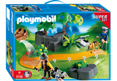 廃盤 playmobil 3136 泥棒と警察スーパーセット Playmobil Toy Set 3136 Police Superset Robber with Cash Park