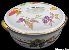 Vintage Royal Worcester Evesham Gold Round Casserole Dish Covered 1 Quart 6.5"