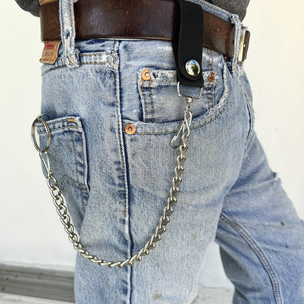 Leather chain hook metal belt Handmade Draping Chain Halter Ring Belt Black Leather U.S.A.  main image 2