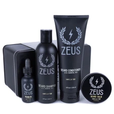 Zeus Everyday Beard Grooming Set Vanilla Rum Beard Shampoo Conditioner Oil Balm