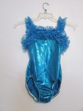 Curtain Call Blue Foil Dance Outift Size Child XL Halloween Costume EUC