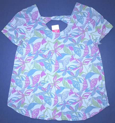 FRESH PRODUCE Medium Bayside BLUE $65 Beachside BLOOMS MIKA Twist Back Top NWT M