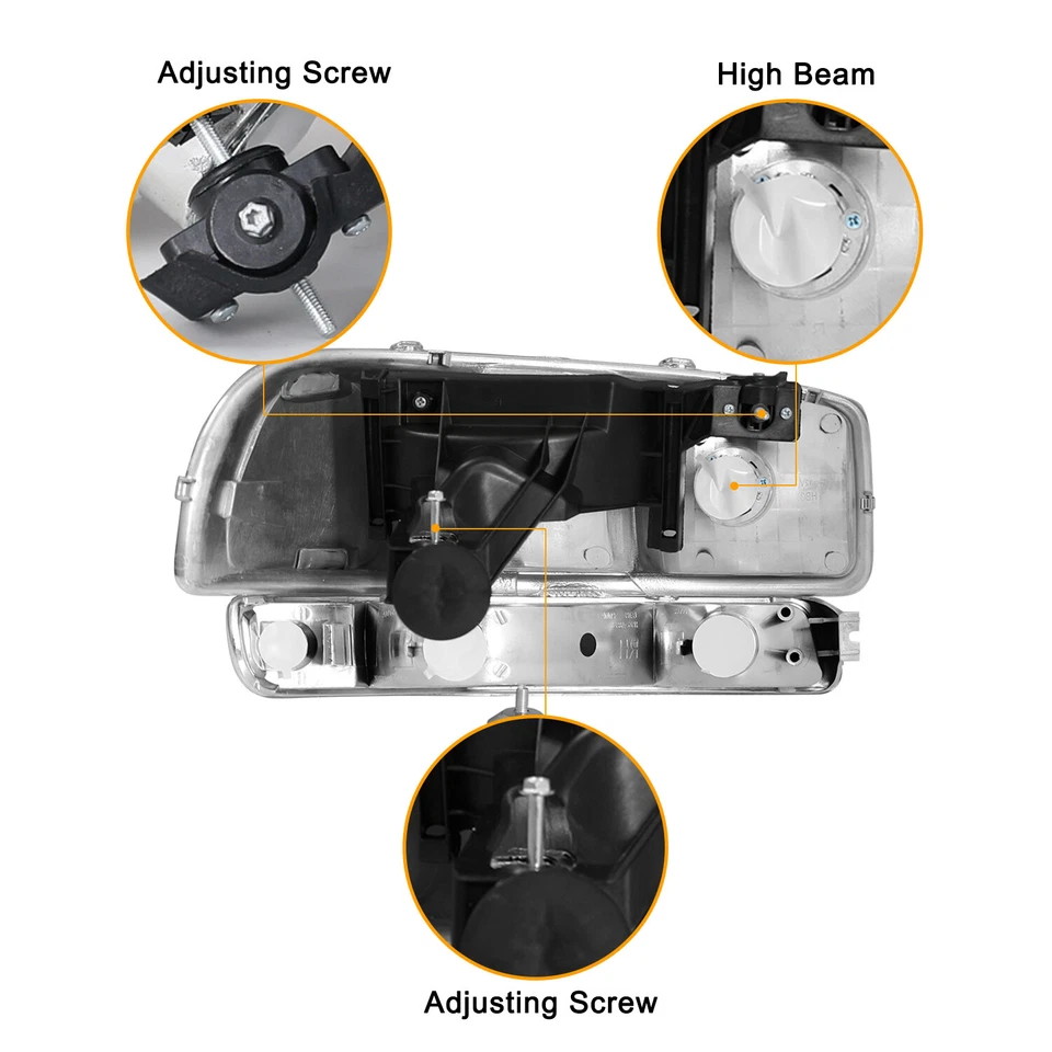 For 1999-2007 GMC Sierra 00-06 Yukon 4Pcs Chrome Headlights+Bumper Signal Lamps - Image 3 of 4