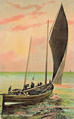 Ab Zum Fishing-Sailboat Sails At Sonnenaufgang ~ 1900s Zimmerman Postkarte