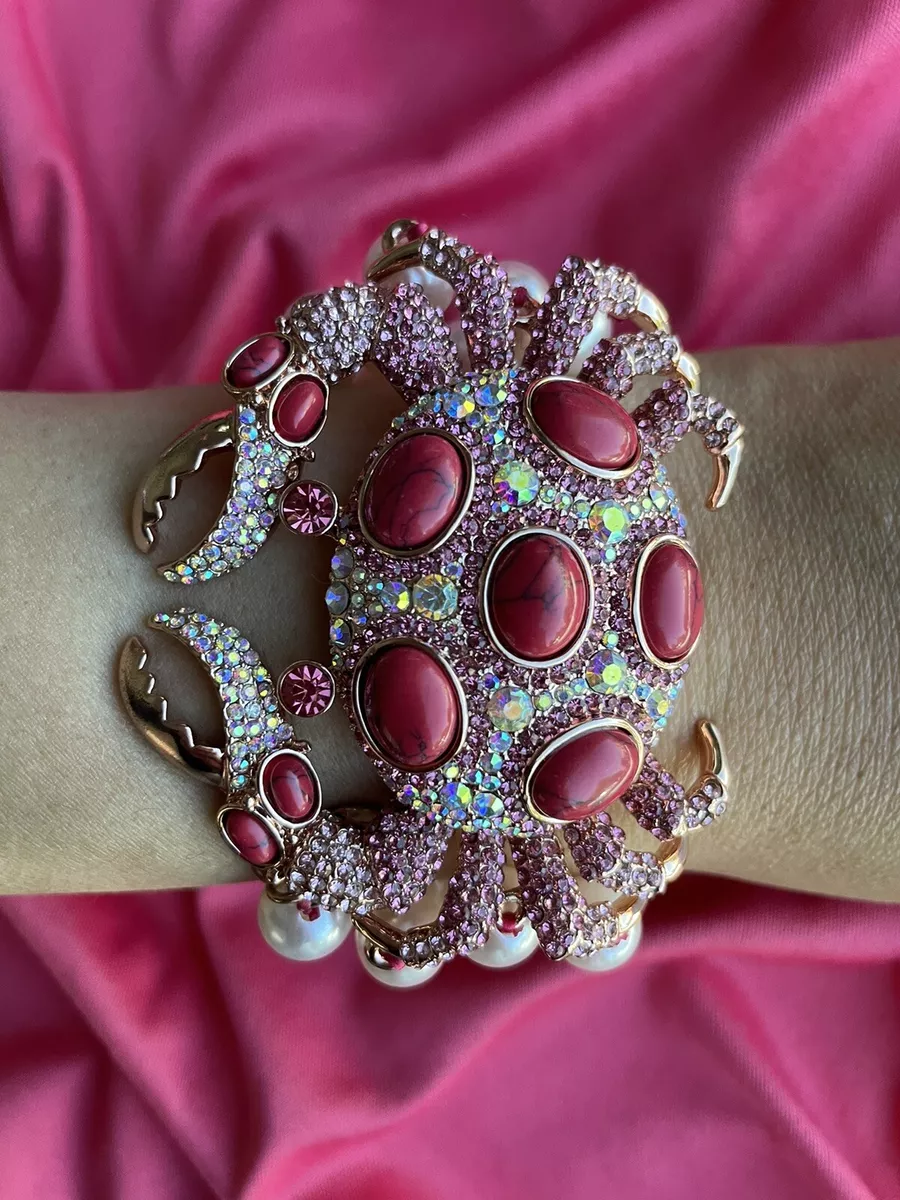 Betsey Johnson Boathouse Pearl Pink Crystal AB Embellished Coral Crab Bracelet