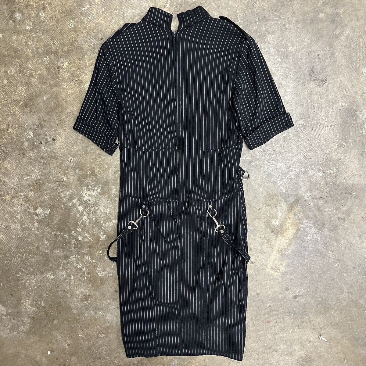 VINTAGE Y2K 90s Lip Service BLACK Pinstripe BONDAGE DRESS