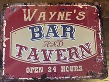 Wayne's Bar and Tavern Personalized Red/Maroon Sign Man Cave/Barn 12”x9”