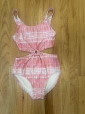 Art Class Girls Bathing Suit Pink White Tie Dye One piece 90 s Retro L 10/12