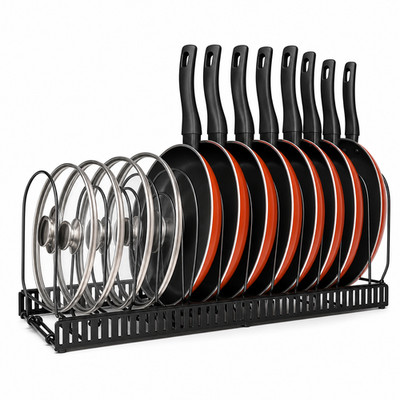 Expandable Pot & Pan Organizer Rack Adjustable Metal Cookware Holder