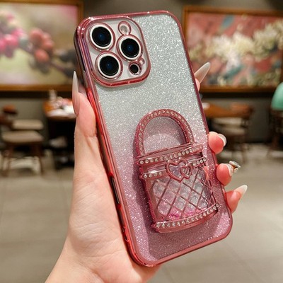 Flash Diamond Mirror Bracket Cover Women For iPhone Samsung Huawei Motorola Case